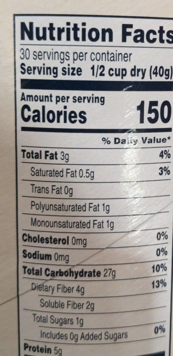 oatmeal - Tableau nutritionnel - en