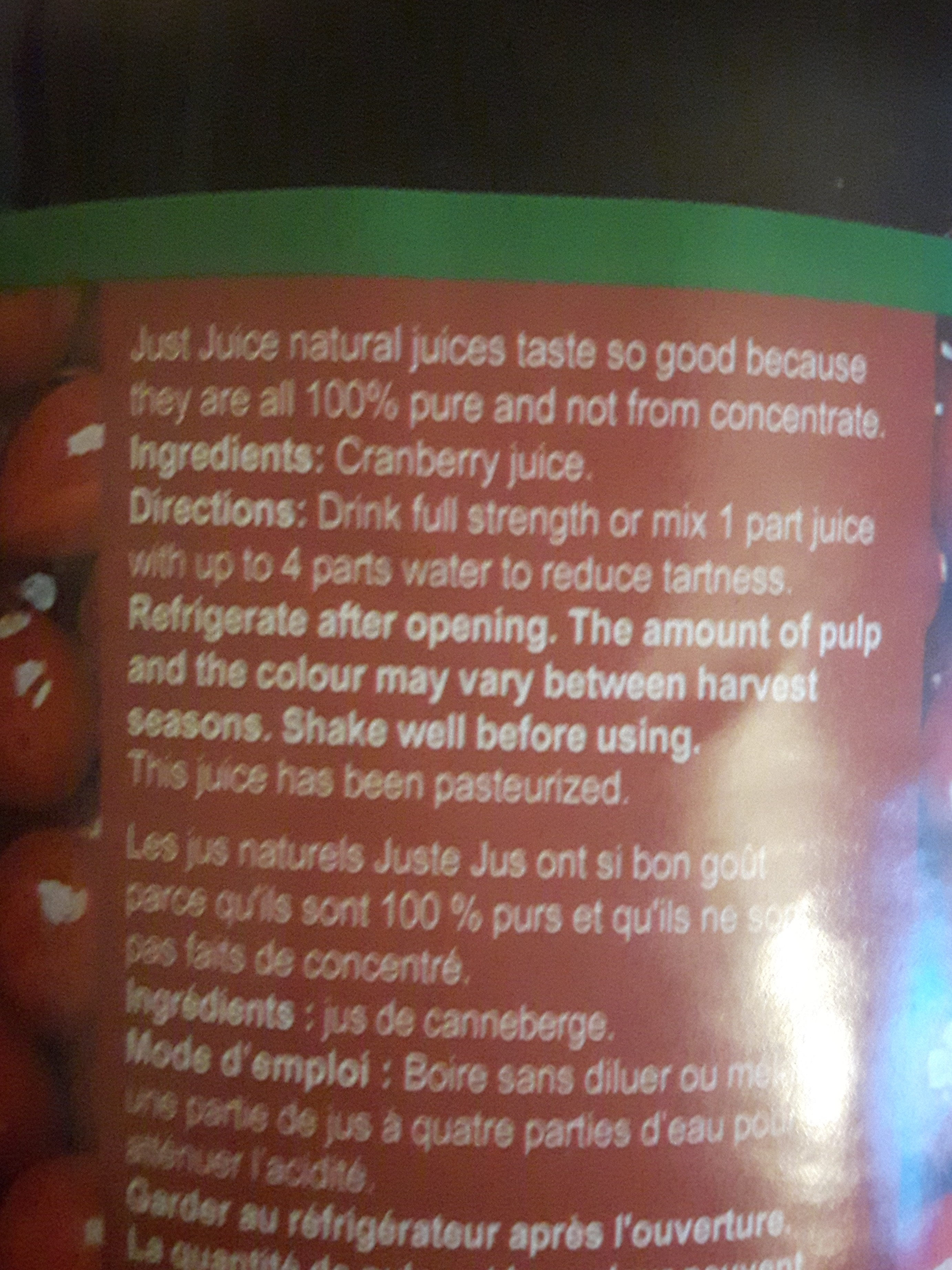 Just Juice Cranberry - Ingrédients - en