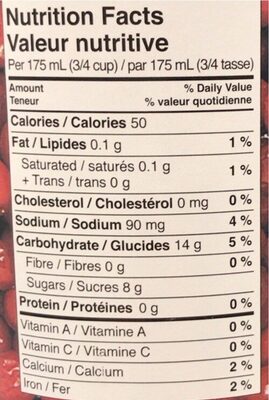 Just Juice Cranberry - Tableau nutritionnel - en