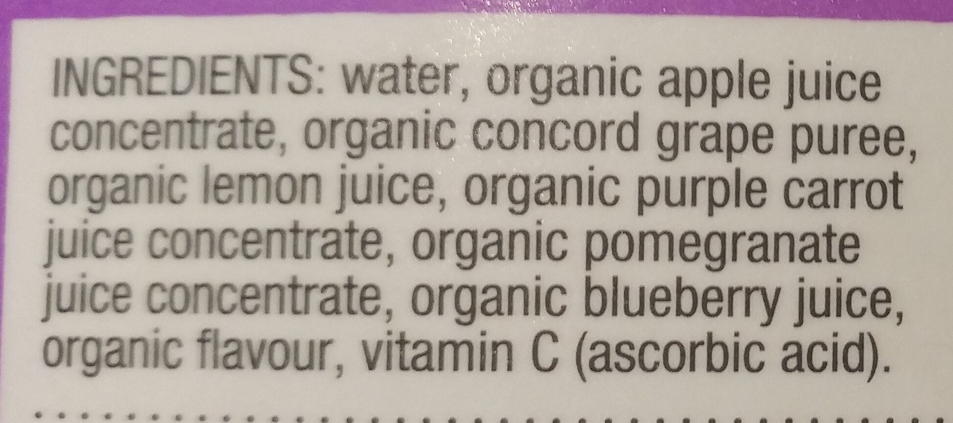 Organic Pomegranate & Blueberry 100% Juice & Purée Blend - Ingrédients - en