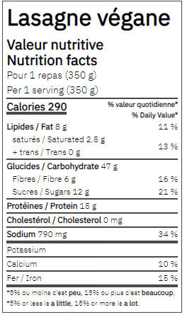 Lasagne végane - Tableau nutritionnel - fr
