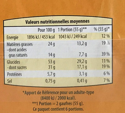 Gaufres moelleuses - Tableau nutritionnel - fr