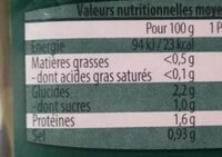 Haricots verts extra fins - Tableau nutritionnel - fr