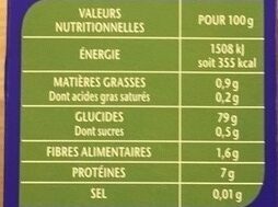 Riz long grain incollable - Tableau nutritionnel - fr