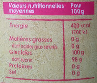 Sucre de glace - Tableau nutritionnel - fr