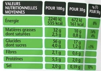 3D's Bugles goût fromage - Tableau nutritionnel - fr
