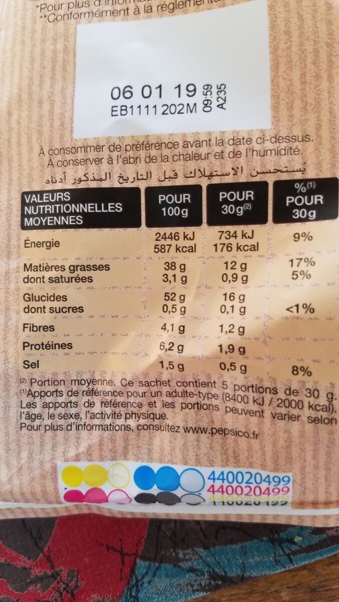Lay's Recette paysanne nature 6 x 27,5 g - Tableau nutritionnel - fr