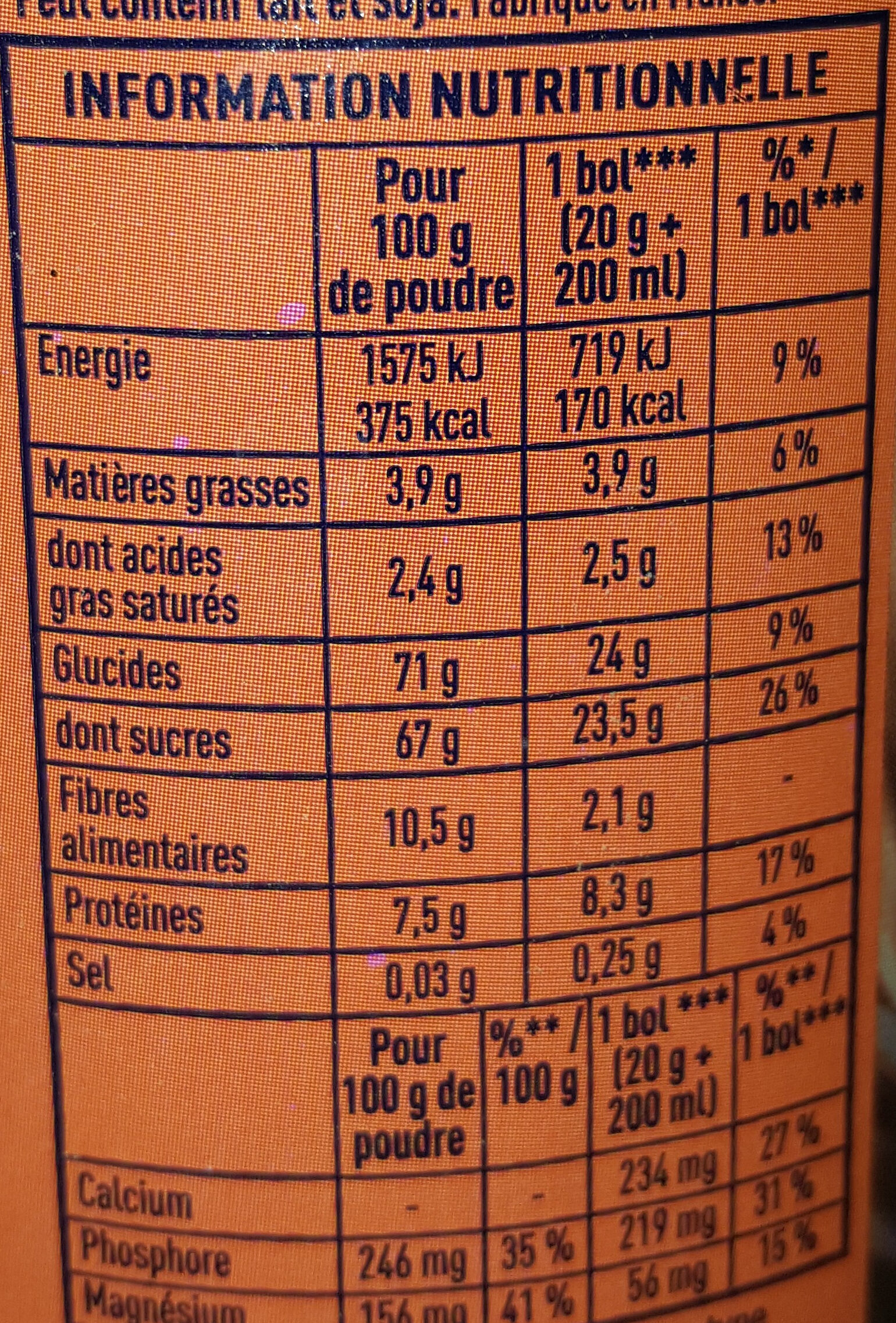 Grand Arôme 32% de Cacao - Tableau nutritionnel - fr