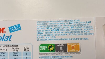 Kinder Chocolat chocolat au lait avec fourrage au lait x12 barres - Ingrédients - fr