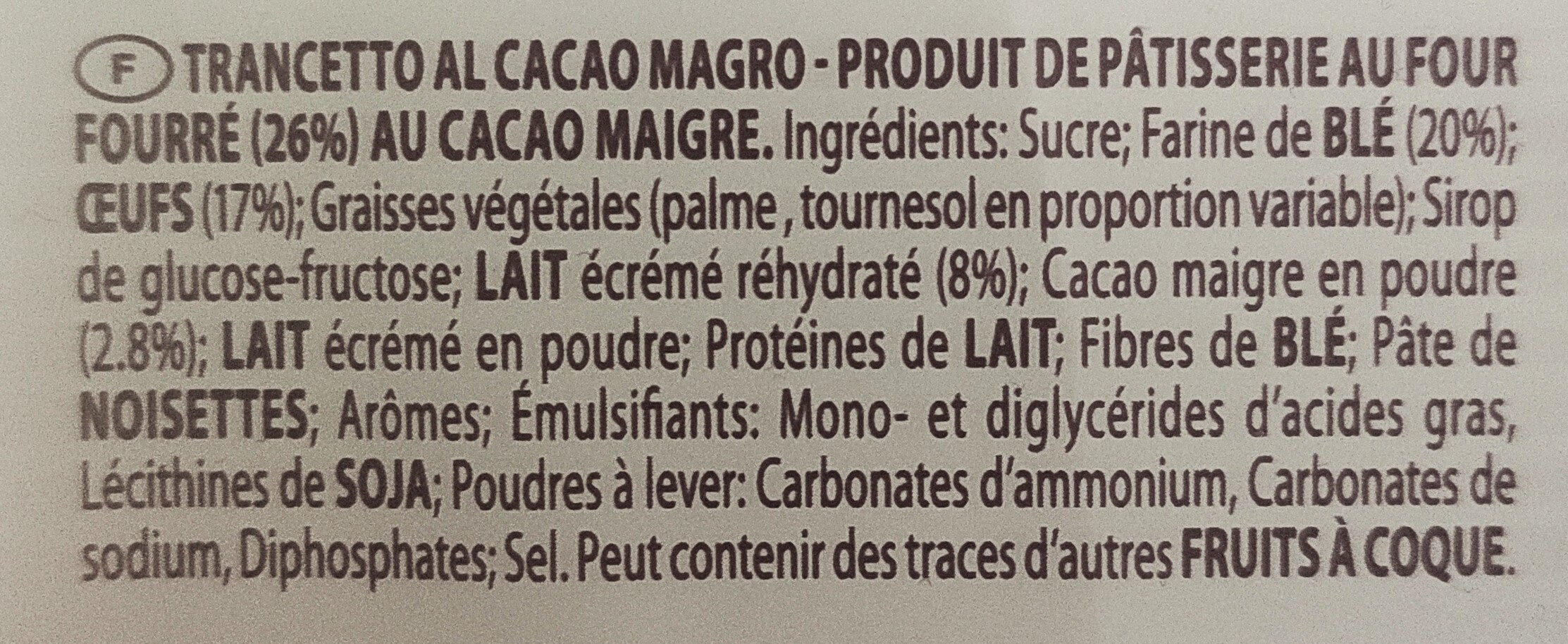 Trancetto cacao - Ingrédients - fr